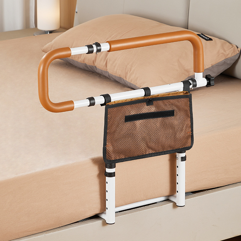 Bed Rails Standing Aid Rail Adjustable Height Bed Assist Bars with Storage Pocket, Handrail Can Be Folded Bed Rail for Elderly