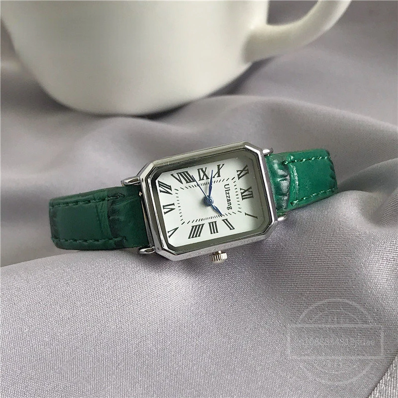 Relojes retro clásicos informales con esfera de cuarzo, correa de cuero, reloj rectangular, relojes de pulsera de moda para mujer
