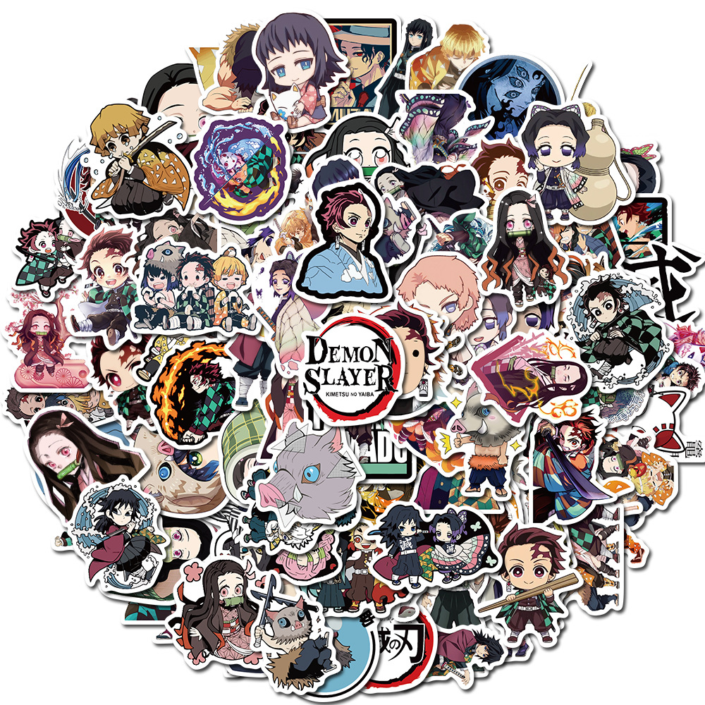 100 Uds. Pegatinas de Anime Demon Slayer, funda impermeable para teléfono, paquete de pegatinas bonitas, piel para ordenador portátil, embalaje Kawaii, suministros de arte, papelería