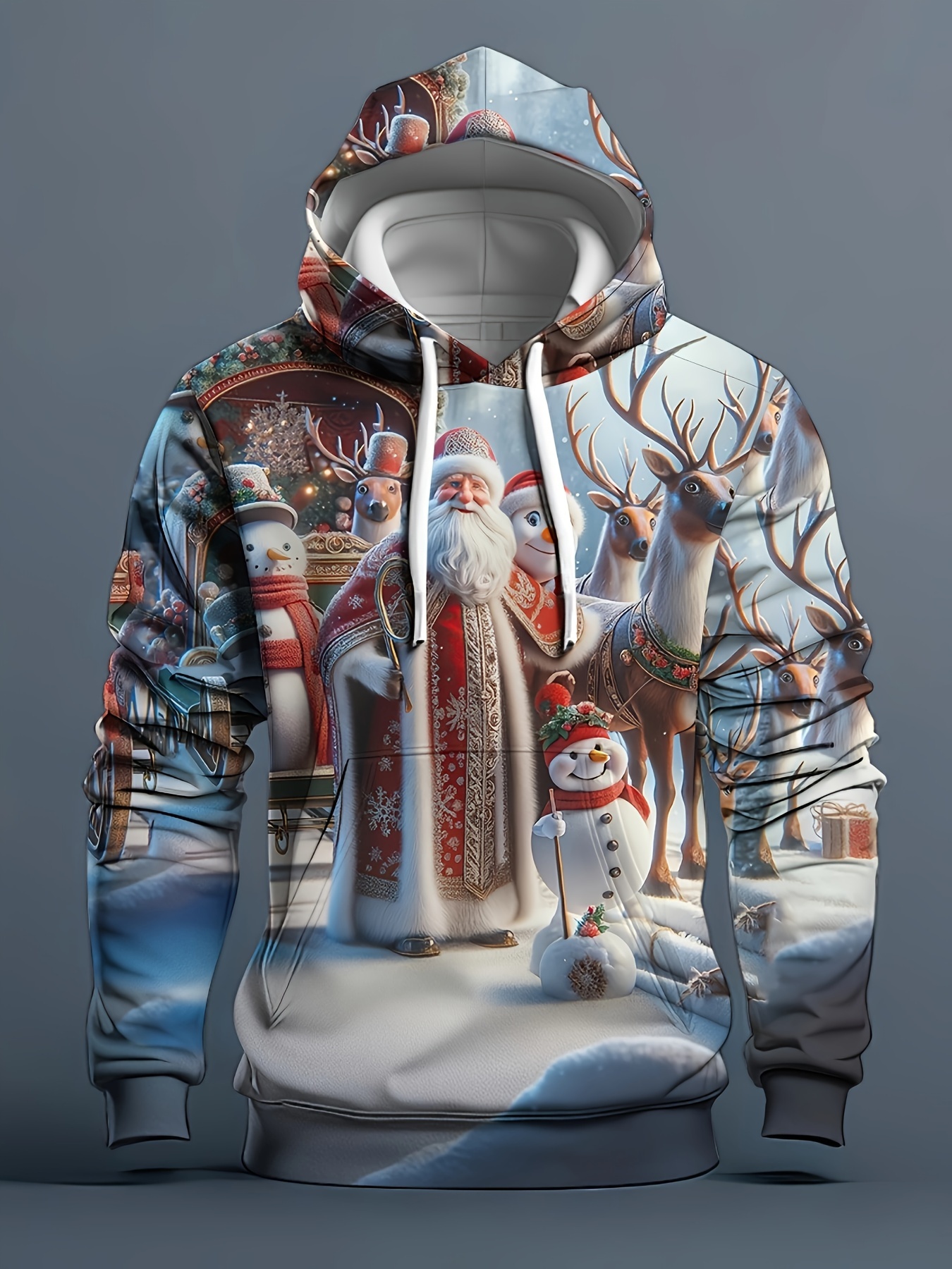 Sudaderas con capucha de Navidad para hombre, sudadera con estampado 3D de Papá Noel, Tops con cordón, ropa deportiva, Tops, ropa informal para hombre