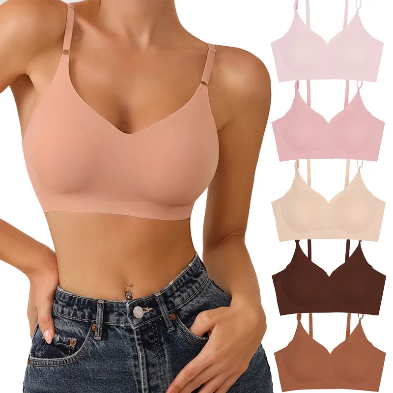Novo design verão corte a laser sem costura sem fio push up sutiã básico colheita superior por prefeito acolchoado feminino sutiã de seda gelo sem costura