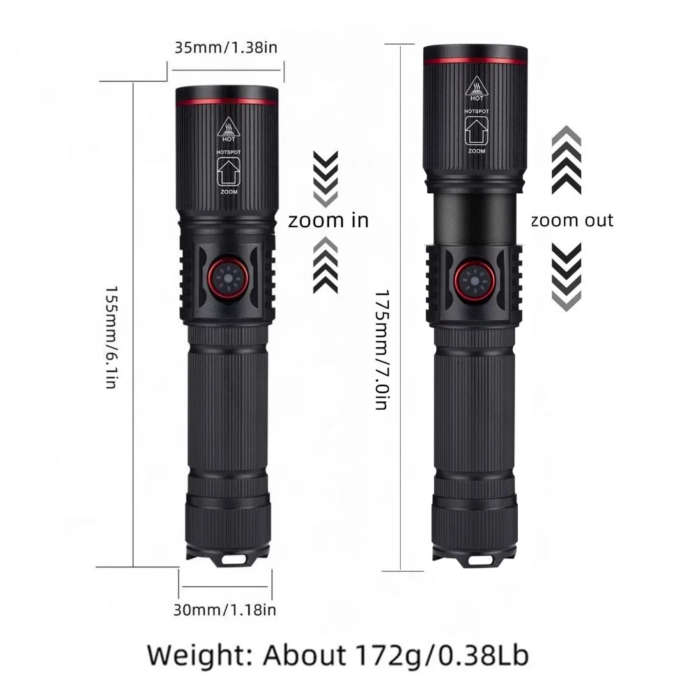Linterna LED láser blanca con Zoom de 20W, linterna recargable tipo C de alta potencia para acampar, caza al aire libre, pesca, lámpara de iluminación para caminar