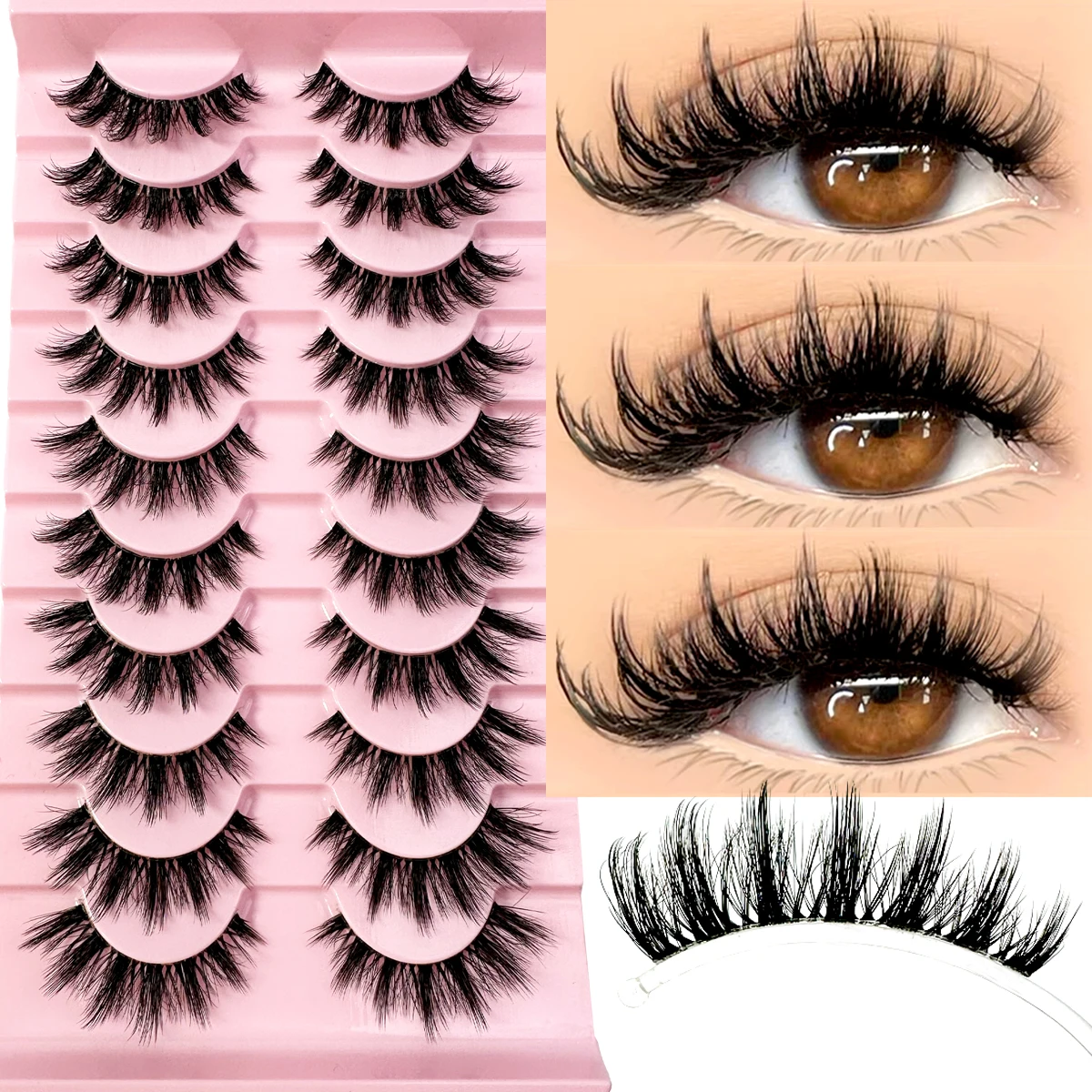 10 pares de pestañas de visón 3D de tallo transparente largo Natural, pestañas de Manga, pestañas postizas calientes, pestañas cruzadas suaves y esponjosas, extensión de maquillaje