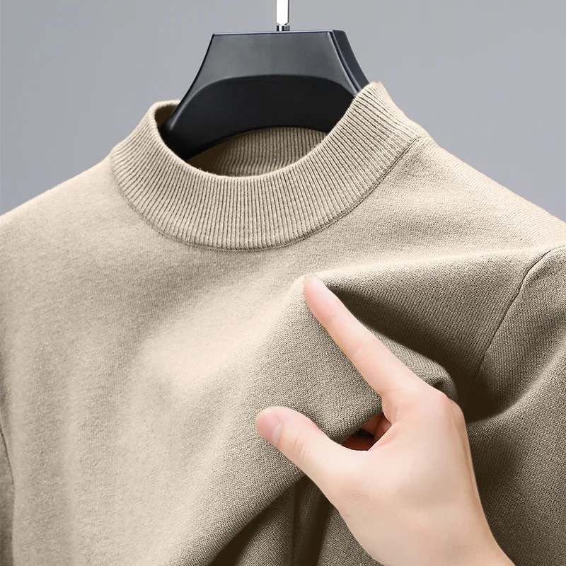 Meia gola alta malhas camisola novo outono/inverno mock neck sweatshirts cor sólida pullovers homem marca casual roupas masculinas