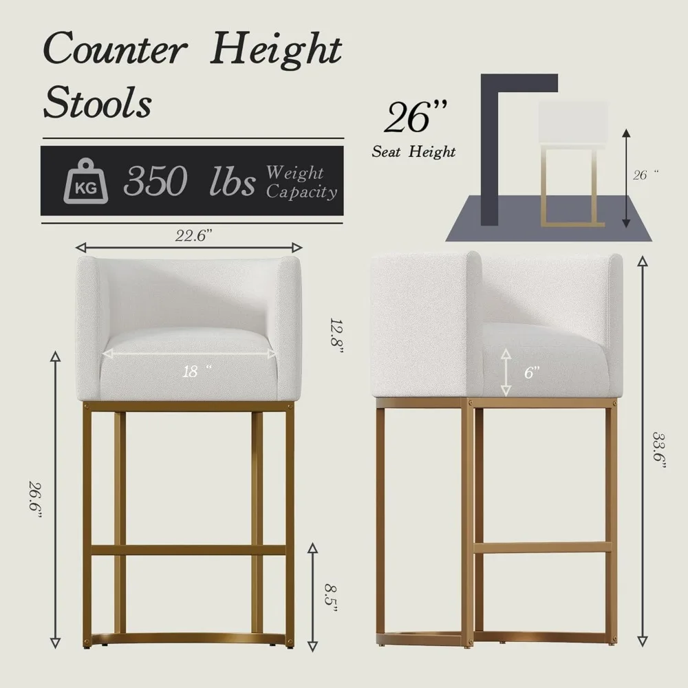 Modern Counter Height Bar Stools,Bar Stools Set of 3,Fabric Upholstered Barrel Barstools with Backs,26'' Kitchen Island Chairs