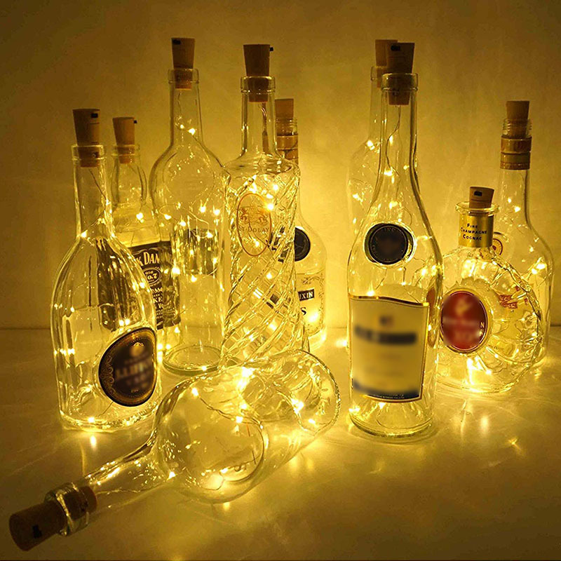 20 luces LED para botellas de vino con corcho, luces de corcho de 2M, miniluces de hadas para botellas de licor, manualidades, decoración para fiestas y bodas