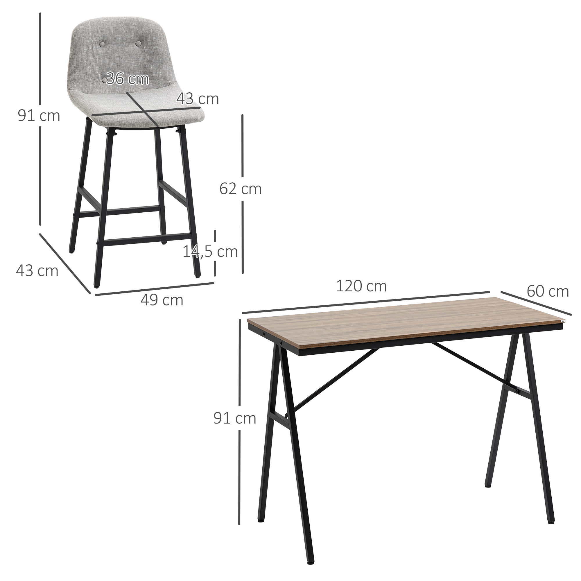 HOMCOM Mesa de bar con taburetes de bar, juego de comedor de 5 piezas, mesa de cocina, juego de mesa de bar