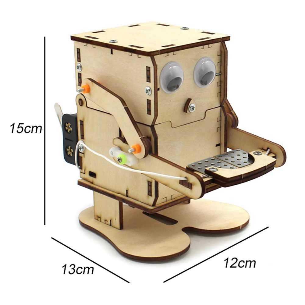 DIY หุ่นยนต์กินเหรียญไม้การสอนการเรียนรู้ Stem Project Kit สําหรับเด็กการทดลองวิทยาศาสตร์การศึกษาของเล่นไม้ประกอบชุด