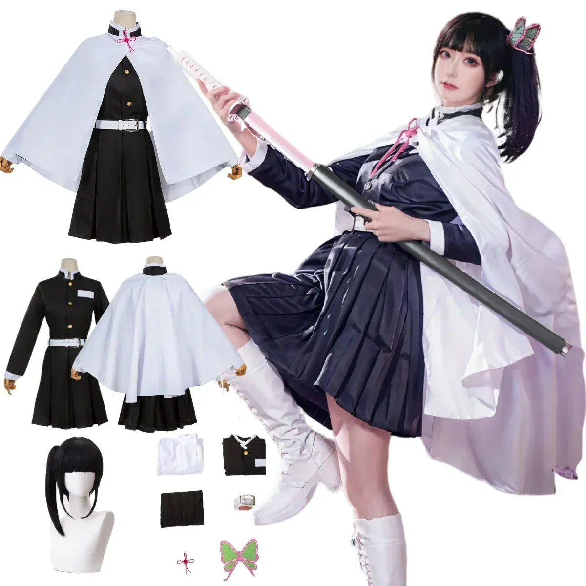 Tsuyuri Kanao Cosplay Kostuum Volwassen tipo uniforme de Anime Vrouwen Kimono Haori Pruik Halloween Kleding