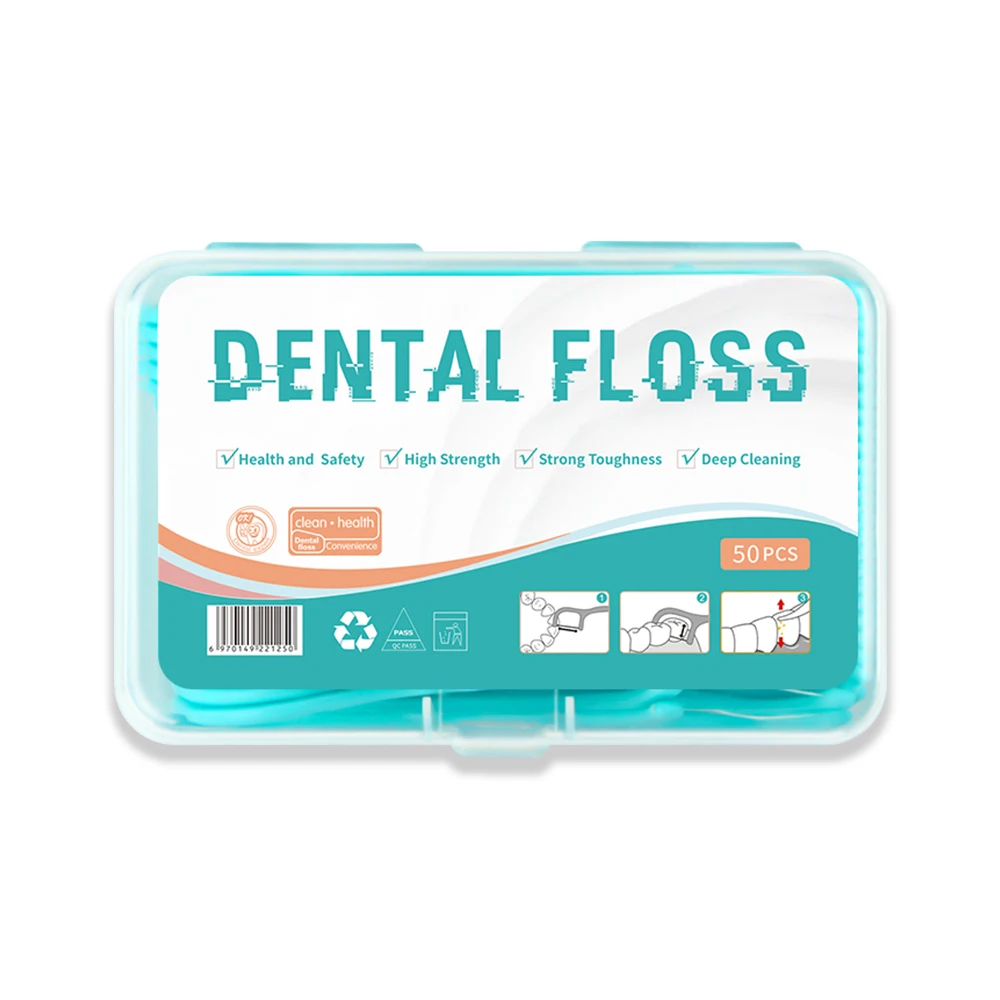 Kingubznis-Dental Floss, Plastic Toothpicks with Threads, Soft Dental Flosser, Elastic Silk with Sticks, Ultrathin, 50Pcs