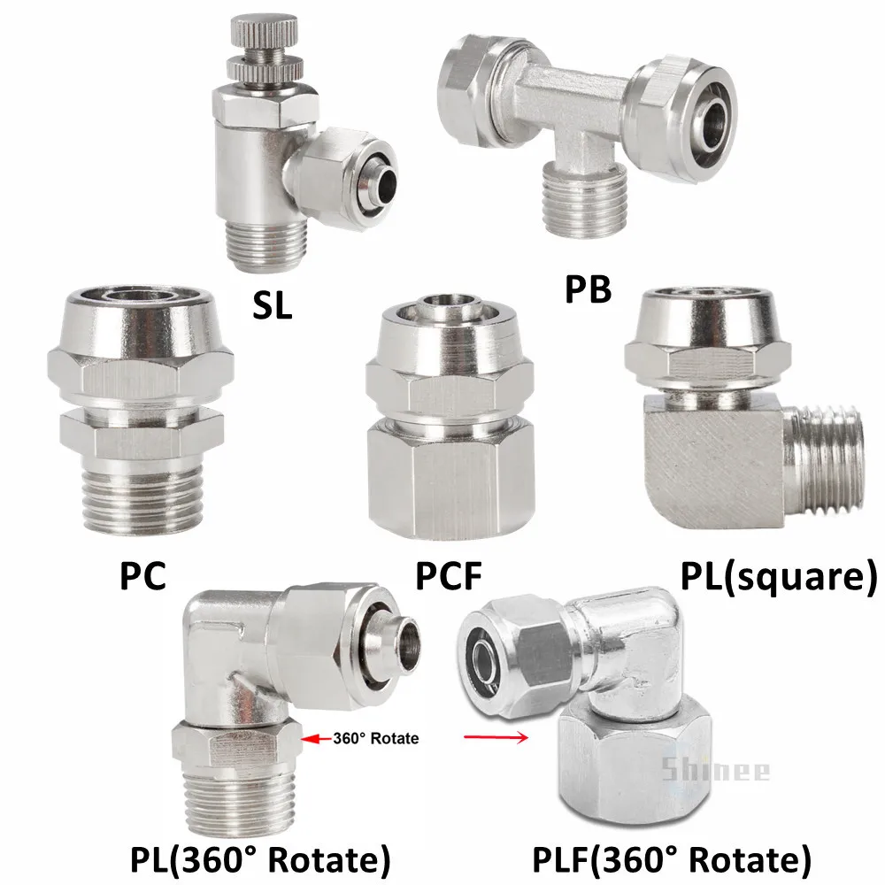 Rosca interna de cobre niquelado rosca externa 1/8” 1/4” 3/8” 1/2” pulgada rosca (PT) conector rápido de tráquea 4 6 8 10 12 mm