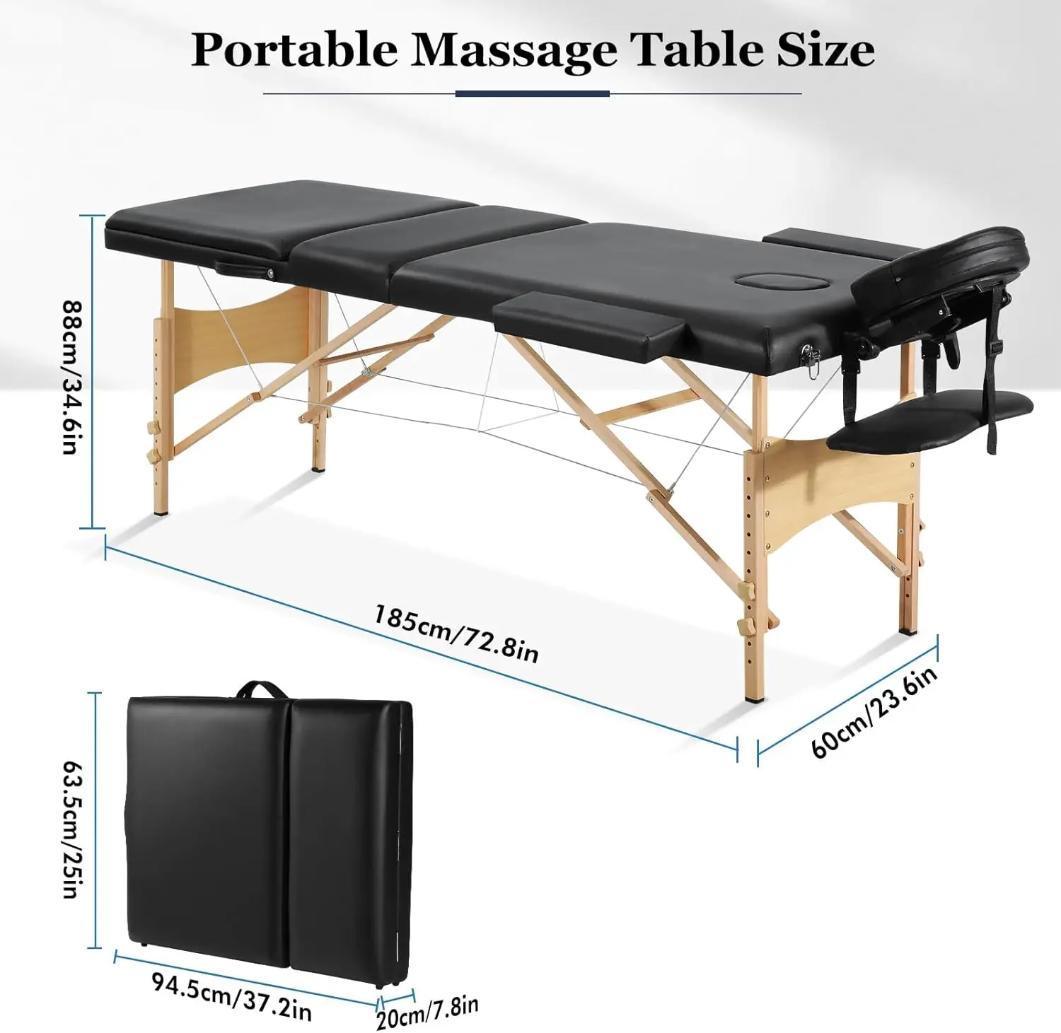 Massage Tables Portable Lash Bed for Eyelash Extensions 73 inch Long Tattoo Table Height Adjustable Professional 3-Fold Lightwei