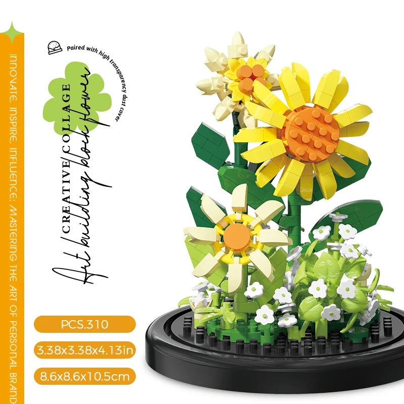 Micro Particle Building Block Bouquet Handmade ของขวัญเด็กปริศนาของเล่นทําด้วยมือ DIY ดอกทานตะวันเดสก์ท็อปตกแต่งเครื่องประดับ