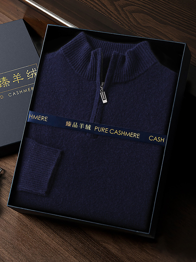 Chicuu suéter masculino 100% caxemira com zíper pulôver mock neck manga comprida básico malhas de caxemira outono inverno roupas tops