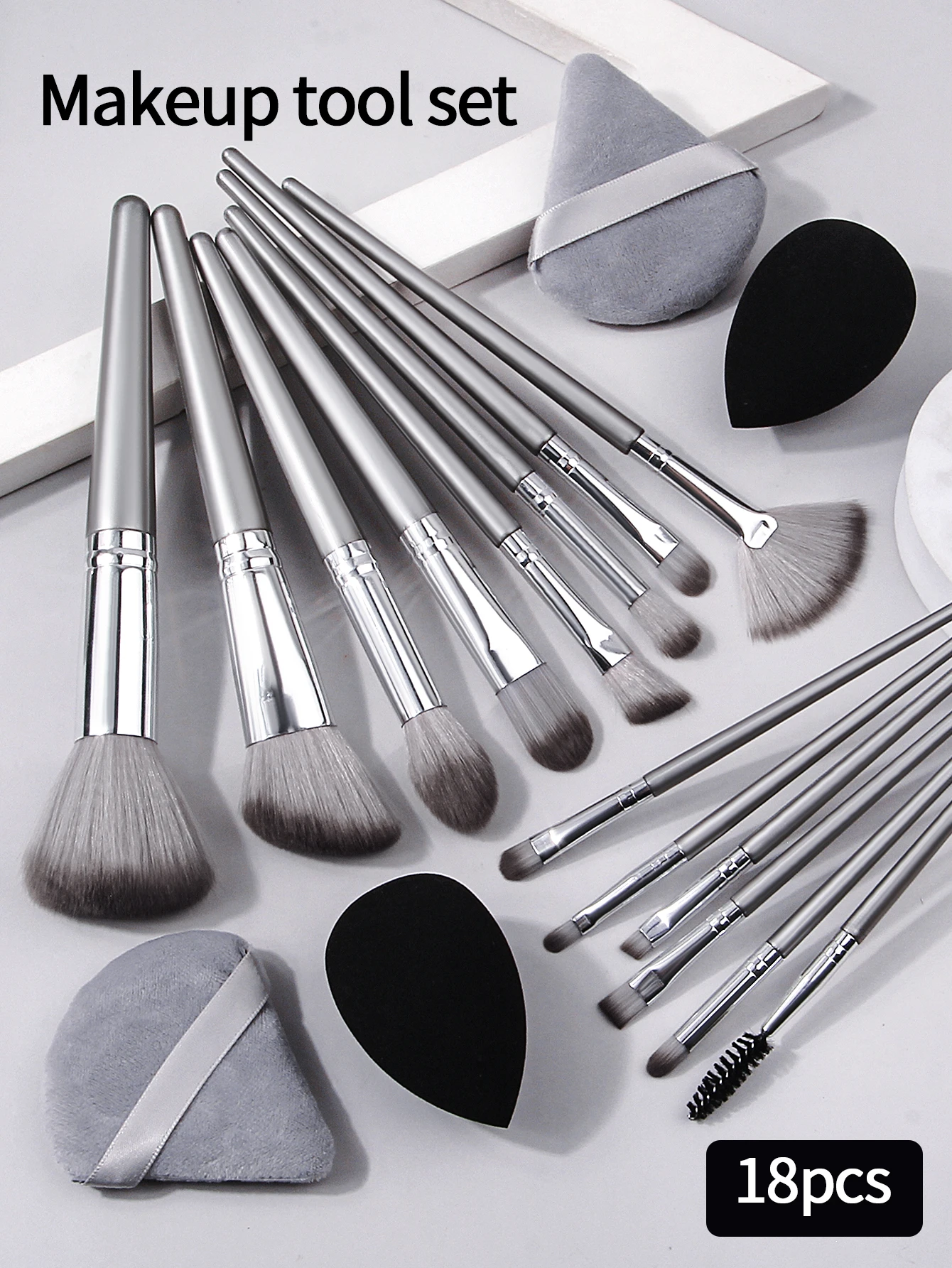 Juego de brochas de maquillaje de 14 Uds., herramienta de maquillaje suave portátil y 2 uds., huevo de maquillaje de doble uso húmedo y 2 uds., esponja triangular para maquillaje en polvo