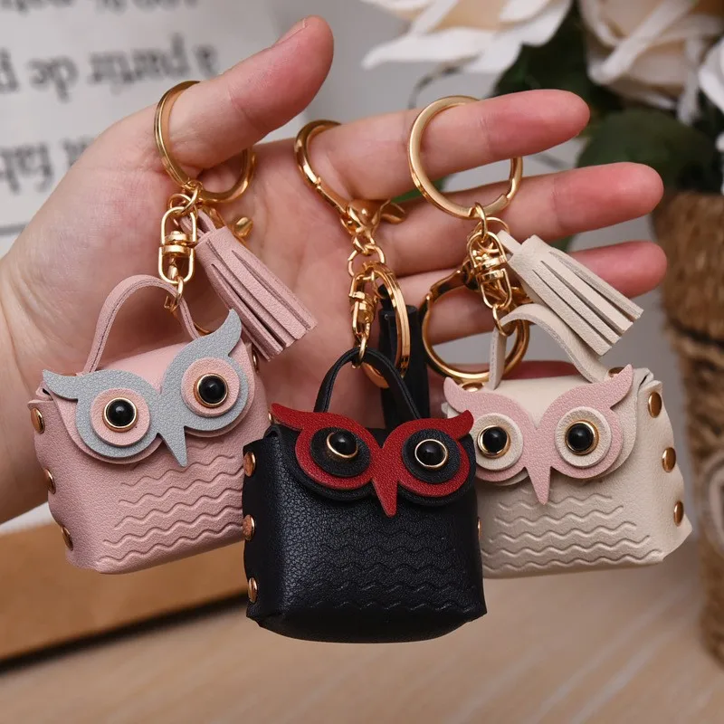 1 PC carino portachiavi gufo portamonete mini borsa da scuola portachiavi per auto ciondolo portafoglio da donna portamonete in pelle PU portamonete portachiavi