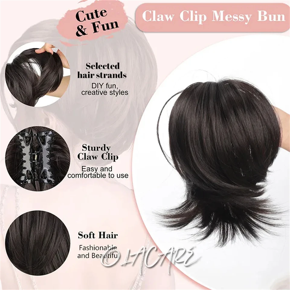 Messy Bun ผมชิ้น Claw คลิปใน Buns ผมชิ้นสําหรับผู้หญิงตรงสั้นสูงหางม้า EXTENSION Tousled Updo สําหรับหญิง