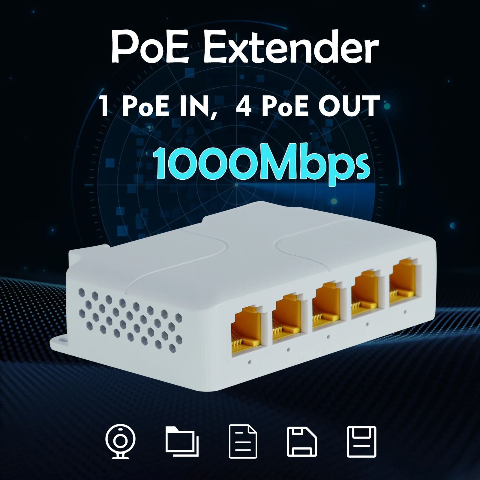 5 Port Gigabit POE Extender 100/1000Mbps 90W 1in 4 Out PoE Repeater DIN Rail Network VLAN for 48V POE Camera Wierless AP CCTV