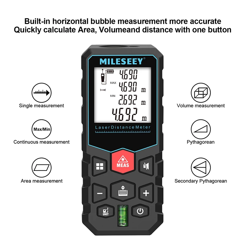 MILESEEY X5 Laser Tape Measure 40M Laser Distance Meter High Accuracy Roulette Multiple Measurement Functions Electronic Ruler