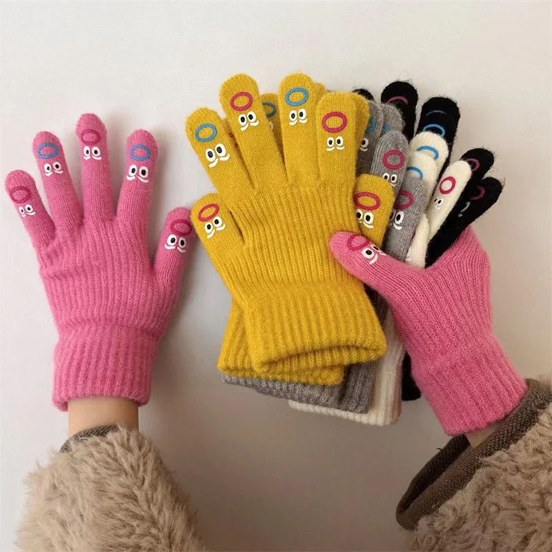 ถุงมือขนสัตว์ห้านิ้วสำหรับผู้หญิง, ถุงมืออุ่นหนาขนแกะน่ารักสามารถสัมผัสหน้าจอถุงมือถุงมือลุยหิมะ Luva inerno feminina