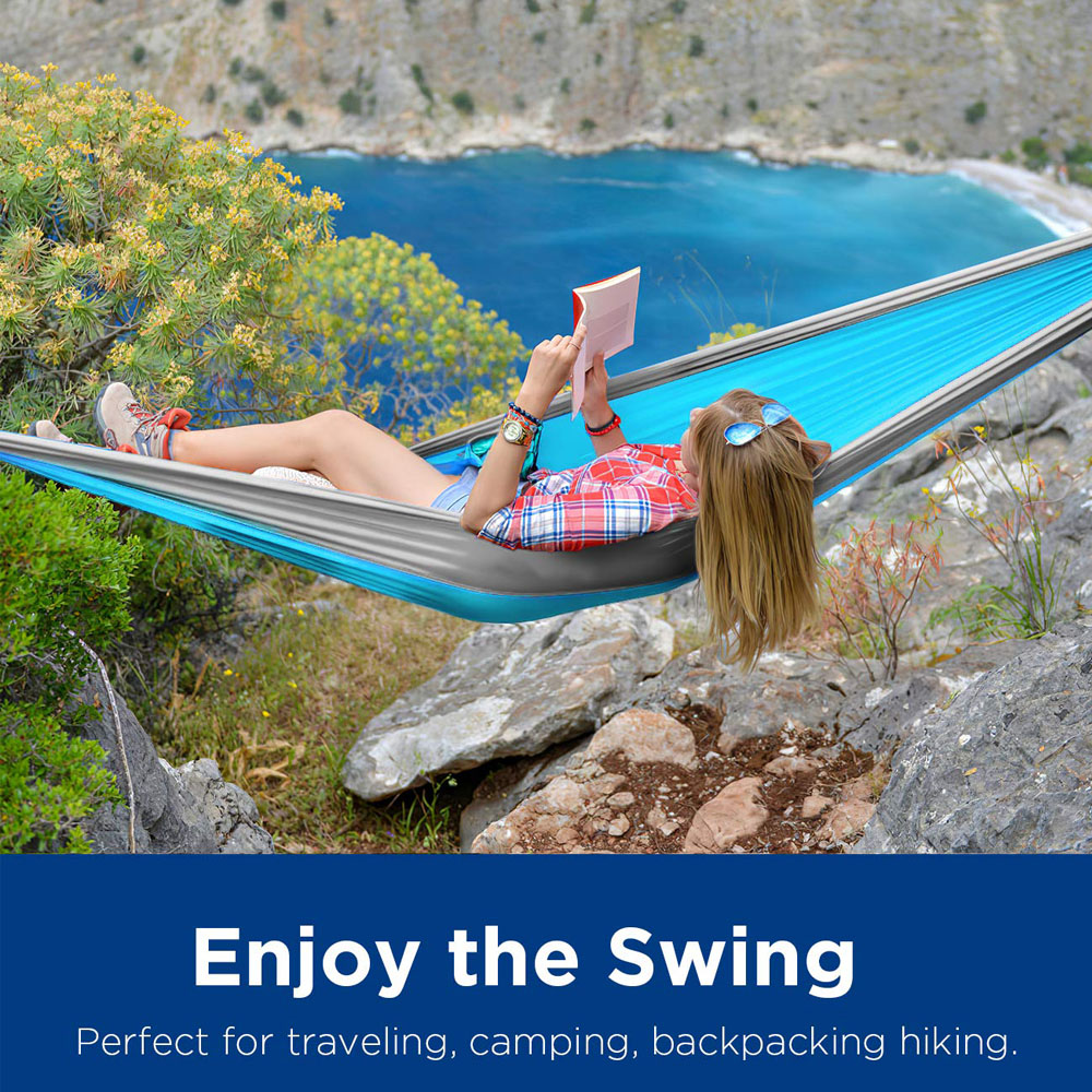 Hammock Parachute com alças e mosquetão preto, Camping, Sobrevivência, Viagem, Pessoa dupla, Mobiliário de exterior, Monocromático