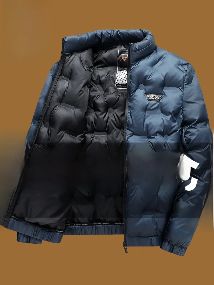 Jaqueta de Aodão com Plumas para Homens Kangaroo, Estilo Casual Curto, Moda Urbana para Uso Diário, Decoração com Zíper
