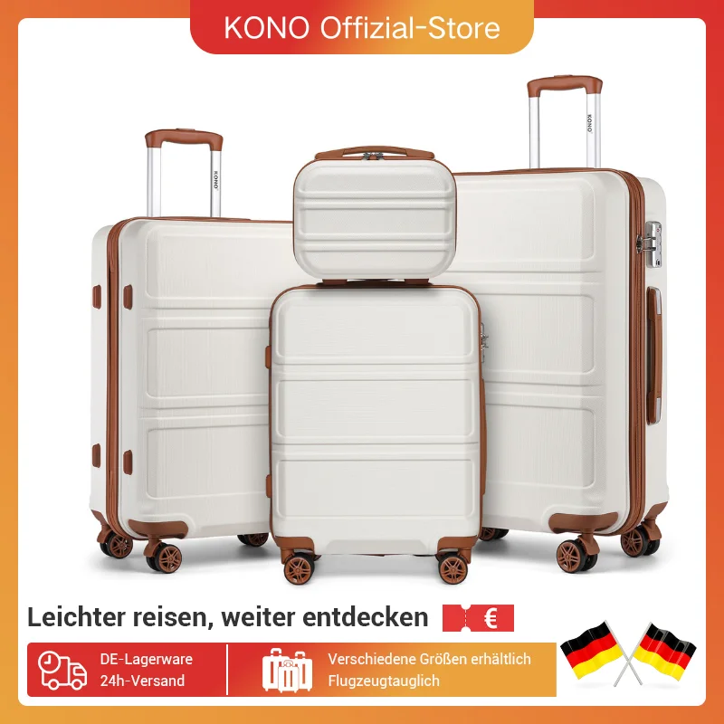 Zestaw walizek KONO 4-częściowy, twardy kufry, lekki, ABS, podwójne kółka, walizki na kółkach, zamek TSA, rozmiary S-M-L-XL