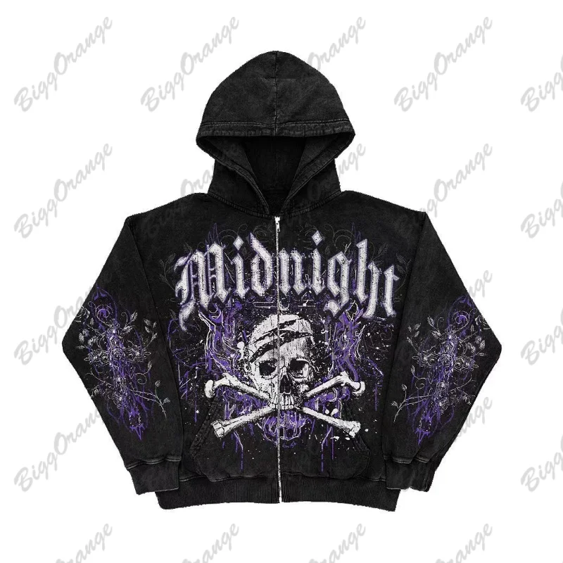 Sudadera con capucha retro americana para mujer, Sudadera con capucha de gran tamaño con estampado de calavera gótica a la moda, ropa informal de hip-hop callejero Y2K versátil 2024