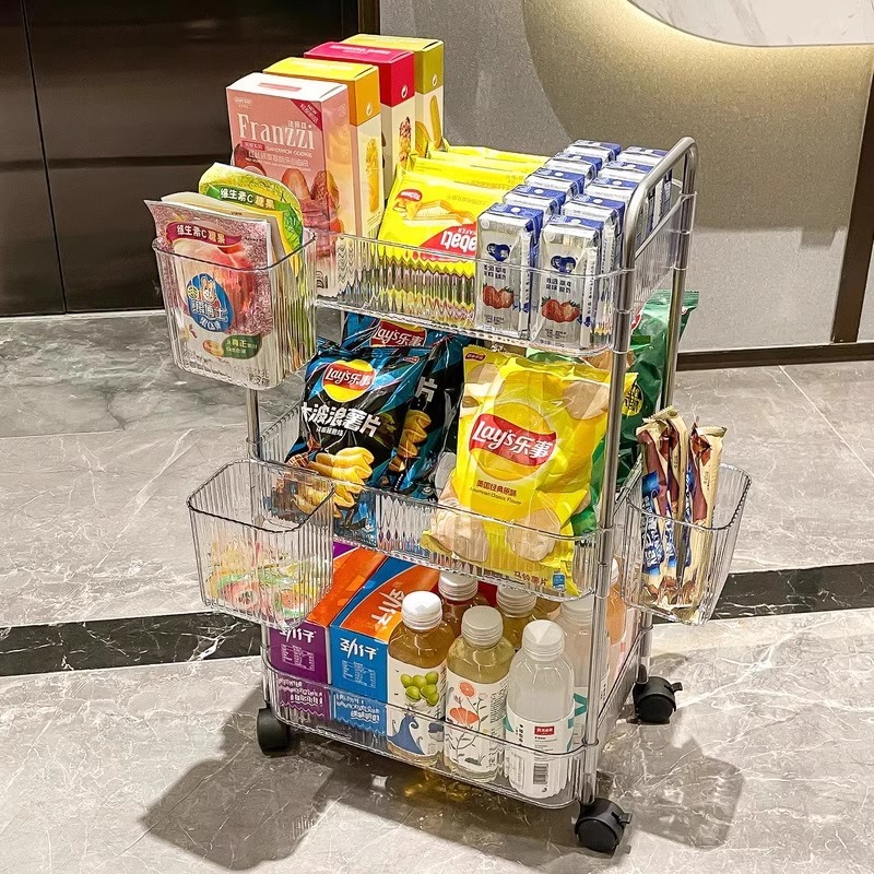Multi-Layers Transparent Storage Rack with Wheels, Home Trolley Cart Suitable for Snacks Cosmetic Sundries and Kitchen Organizer