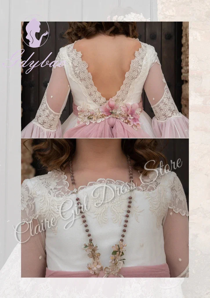 ที่กําหนดเองElegantชุดสาวดอกไม้สําหรับงานแต่งงานBacklessกับโบว์เจ้าหญิงวันเกิดParty First Communion Ball Gown