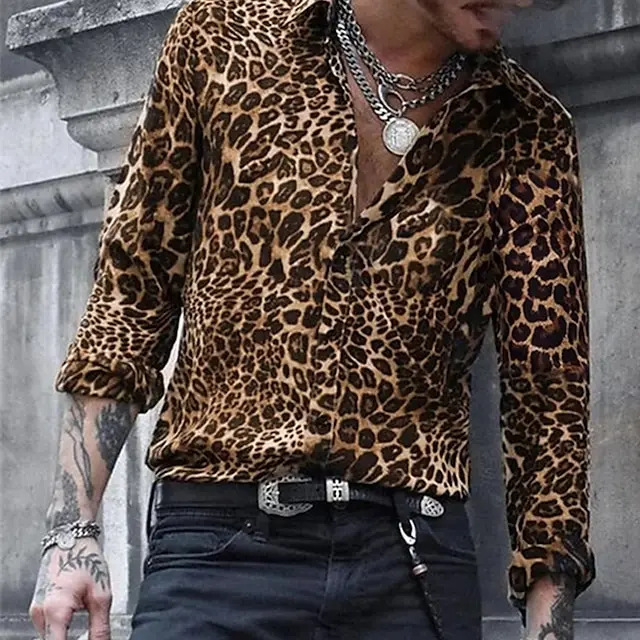 Camisa con solapa gráfica de leopardo para hombre y mujer, camisas informales de manga larga con estampado 3D, ropa informal con botones, ropa Unisex de gran tamaño