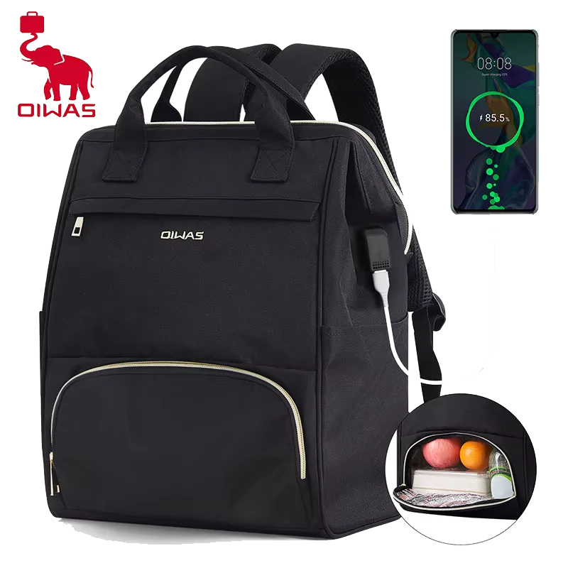 OIWAS Mochila de almuerzo para mujer, mochila para ordenador portátil de 15,6 pulgadas, mochila térmica aislada con puerto USB, hombres, viajes, trabajo, picnics, senderismo