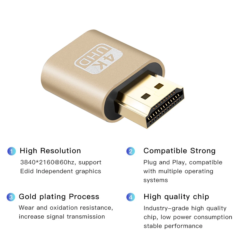 Adapter wirtualnego wyświetlacza VGA zgodny z HDMI 4K 1.4 DDC EDID atrapa wtyczki bezgłowy emulator wyświetlacza Ghost płyta blokująca kartę graficzną