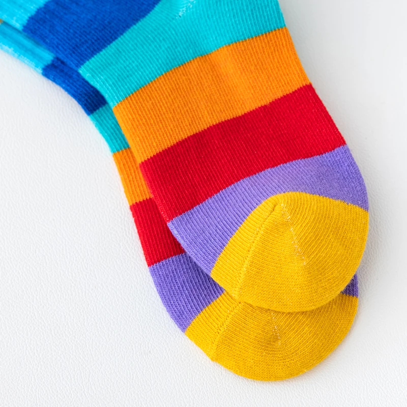 5 pares de calcetines con estampado de arcoíris para niña, calcetines suaves y transpirables cómodos de algodón para niños
