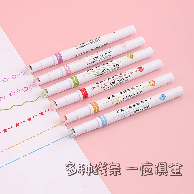 Bộ 6 Đường Cong Sóng Dòng Nghệ Thuật Đánh Dấu Bút Bộ Màu Ngôi Sao Tình Yêu Mây Điểm Tem Lót Cao Cấp Bút Vẽ nhật Ký Học