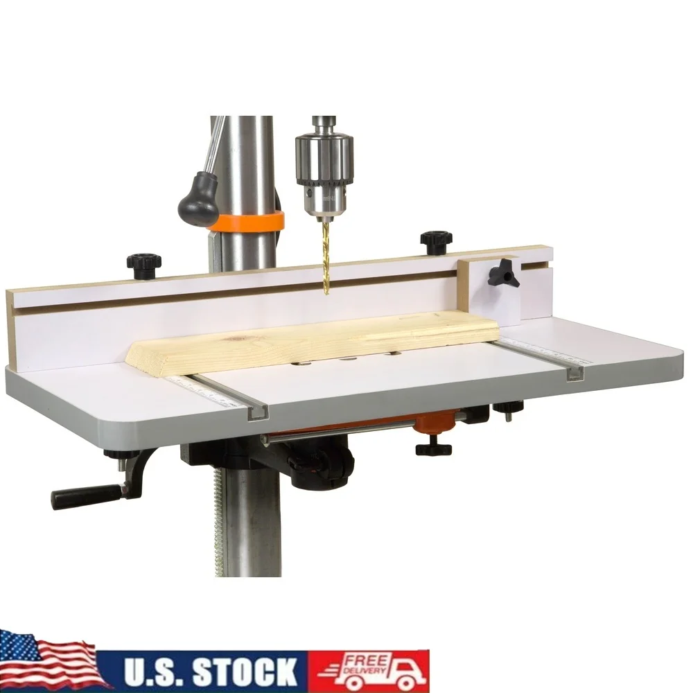 24x12 Inch Drill Press Table with Adjustable Fence Stop Block MDF Workbench Onboard Rulers Removable Insert Precision Projects