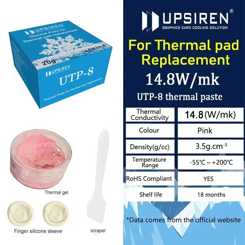 UPSIREN UTP-8 14.8 w/mk Thermische Stopverf Voor VGA GPU IC Processor Snelle Koeling Thermische Pad Vervanging Warmte Blokkeren stopverf Hoge Per