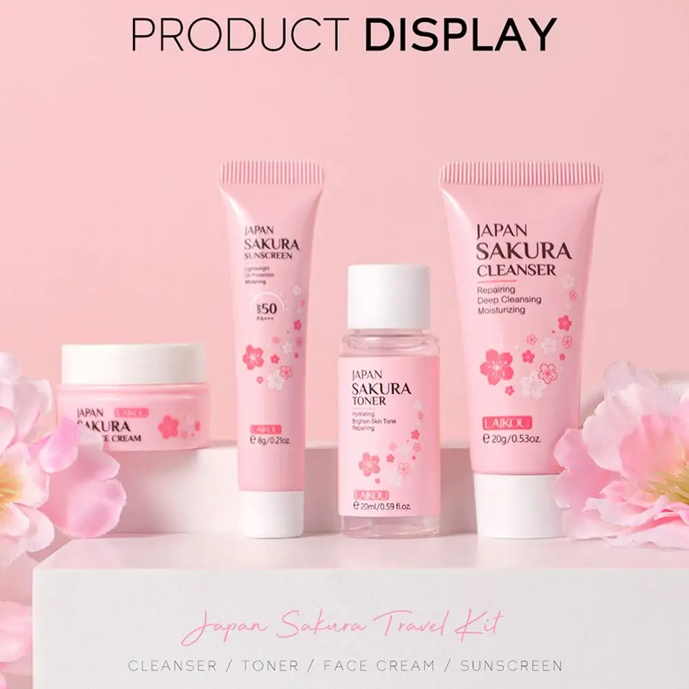 Set e kit per la cura della pelle Sakura con detergente, siero, crema per gli occhi, crema essenziale Prodotti di bellezza per le donne Set regalo Kit da viaggio in routine