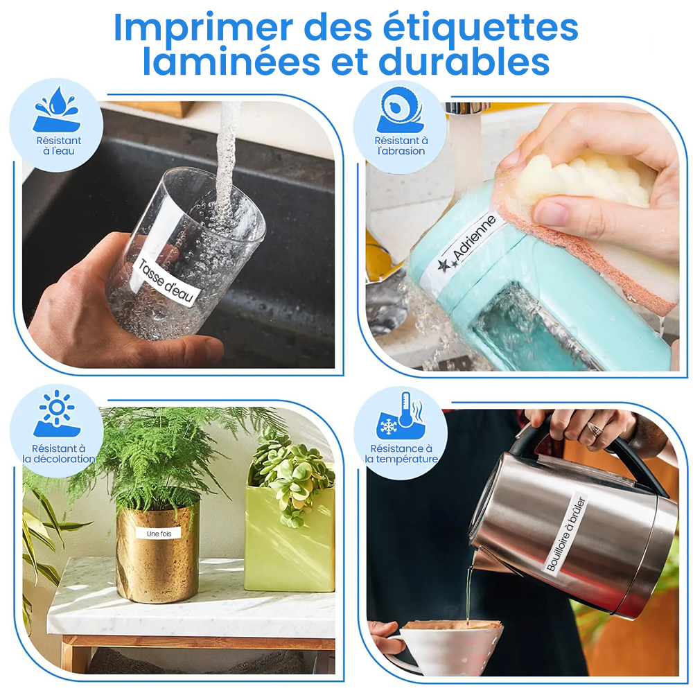 Ruban de stratification d'étiquettes blanc TZ, 6/9/12/18/24mm, tze231 tze241 tze251 tze221, Compatible pour imprimante d'étiquettes Brother PT-H100 PTD600