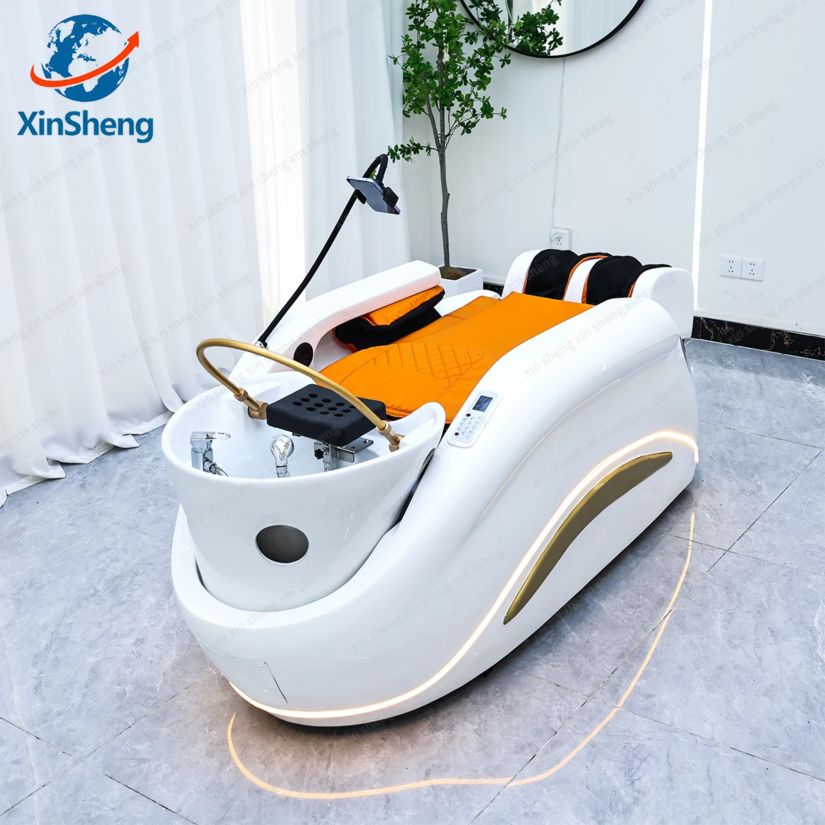 Xinsheng profissional cama de massagem elétrica cabeça spa salão mesa massagem lavagem cabelo fumigação camas barbeiro móveis inteligentes