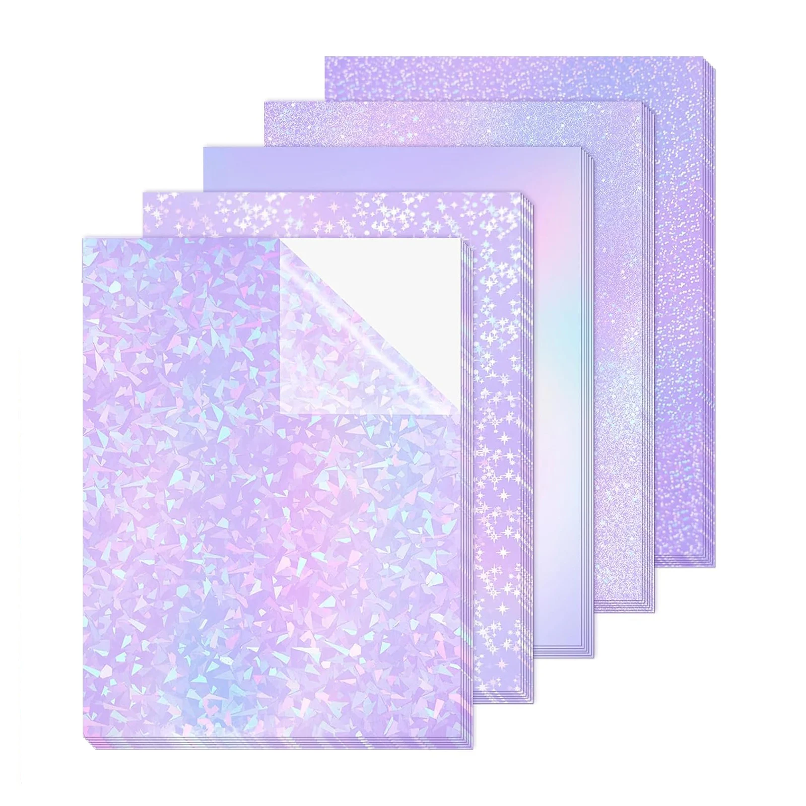 50 feuilles A4 vinyle transparent holographique Film laminé à froid superposition holographique 8.3x11.7 pouces vinyle adhésif pour autocollants 5 styles