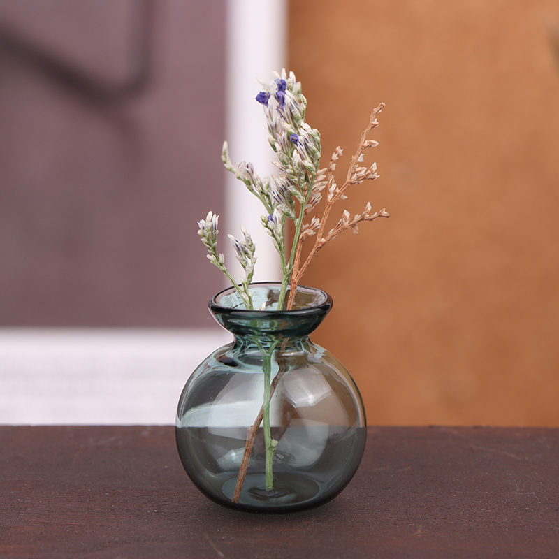 Vas kaca bunga kering lucu ornamen miniatur rumah boneka vas kaca vas bunga Mini untuk aksesori dekorasi furnitur rumah boneka