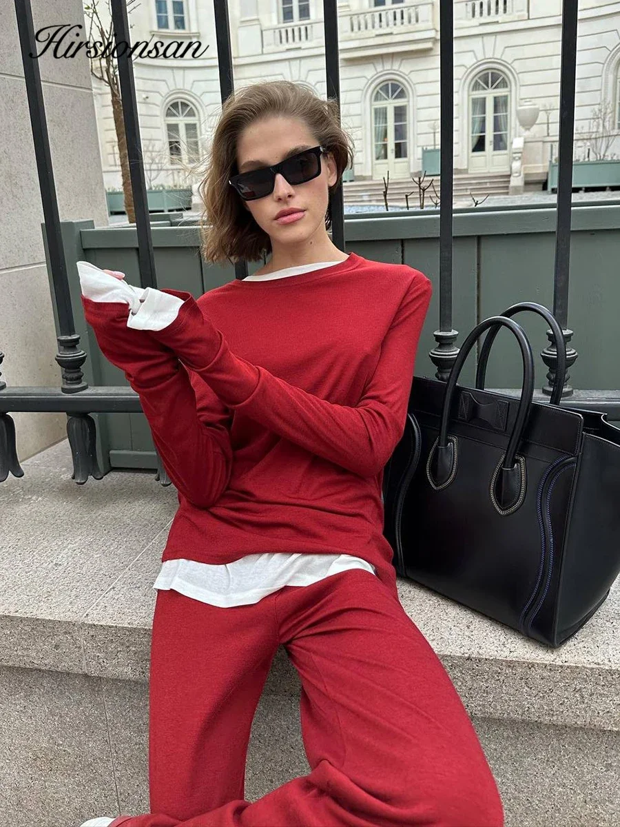 Hirsionsan-Conjuntos sueltos y suaves de Modal para mujer, camisetas informales de dos piezas de manga larga y vestidos de cintura alta, chándal, 2025