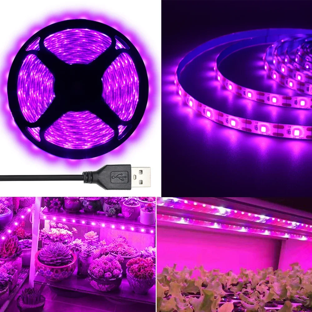 5V USB Pflanze Wachsen LED Streifen Licht Volle Spektrum Lampe Phyto Lampen Für Pflanzen Gewächshaus Hydrokultur Wachsenden IP65 4m 5m 1M 2M 3M