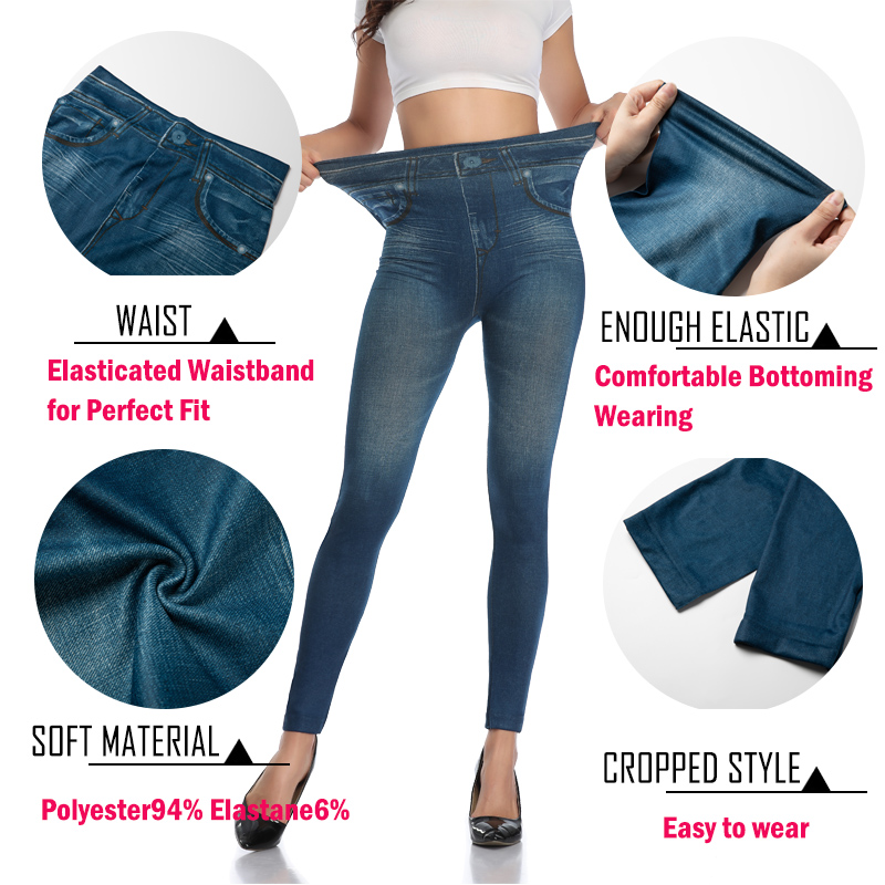 Cao Cấp Giả Denim In Quần Legging Nữ Gợi Cảm Skinny Quần Bút Chì Tập Điều Khiển Liền Mạch Định Quần Không Bỏ Túi