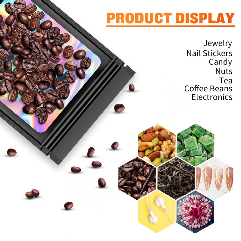 50-500Pcs Holographic Ziplock Bags Plastic Laser Iridescent Zip Bags for Manicure Eyelash Display Earrings Ring Storage Bag