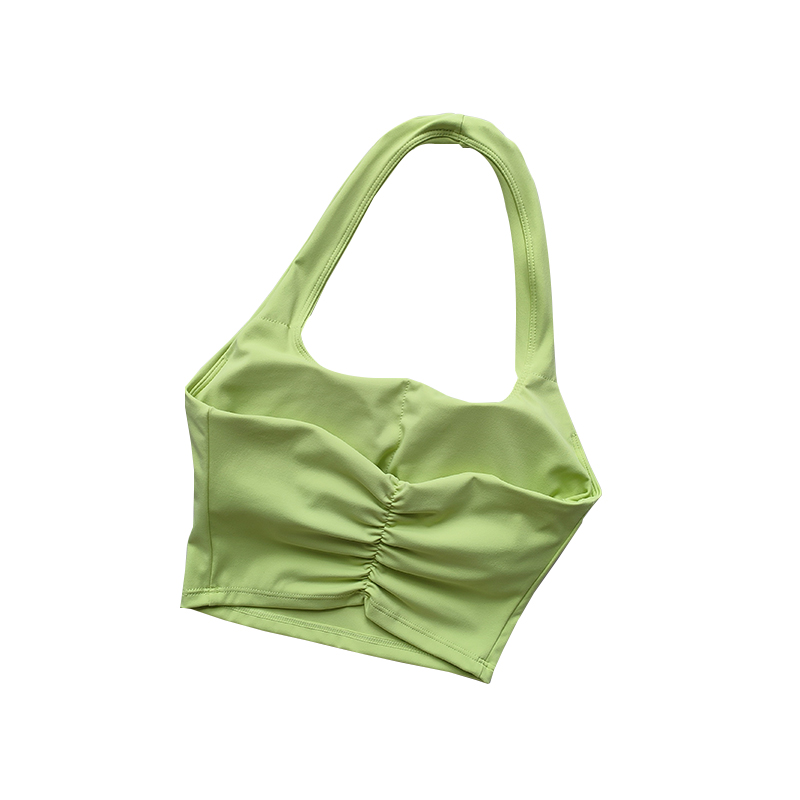 Sujetador deportivo plisado único para mujer, sostén Sexy con cuello colgante y almohadillas en el pecho, espalda bonita, moda de lujo ligera, verano, nuevo