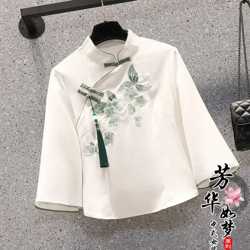 特大の女性の夏の蝶甘い中国スーツ刺繍トップスーツ韓服ブラウススカート 2 点セット L サイズ