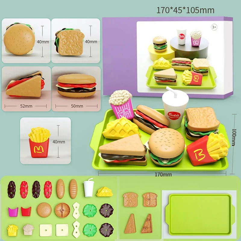 9 ชิ้นชุดพลาสติกที่ถอดออกได้ขนมแฮมเบอร์เกอร์แกล้งของเล่นเด็กเล่นบ้านอาหารของเล่น