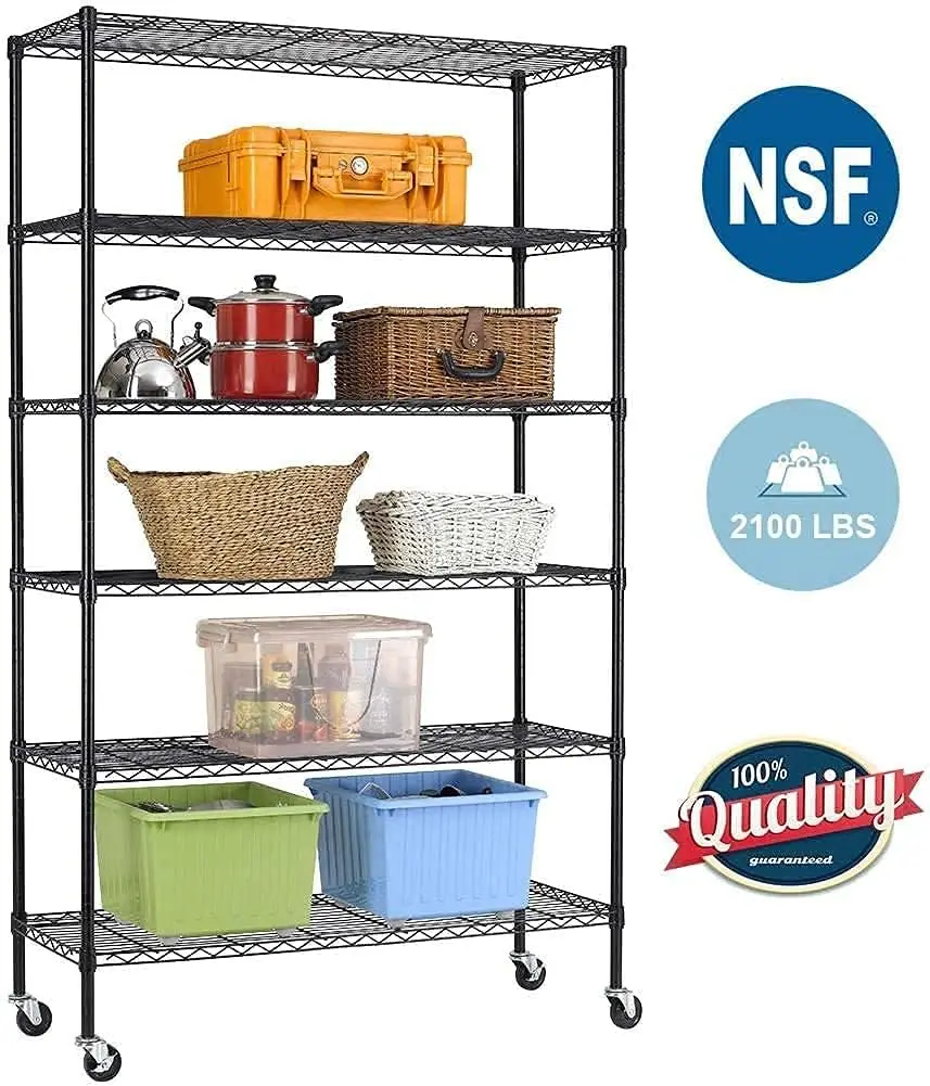 48"L×18"W×82"H Wire Shelving Unit Storage Cart Metal Shelf Rolling Utility Cart 2100Lbs Capacity with 6 Tier Casters Adjustable